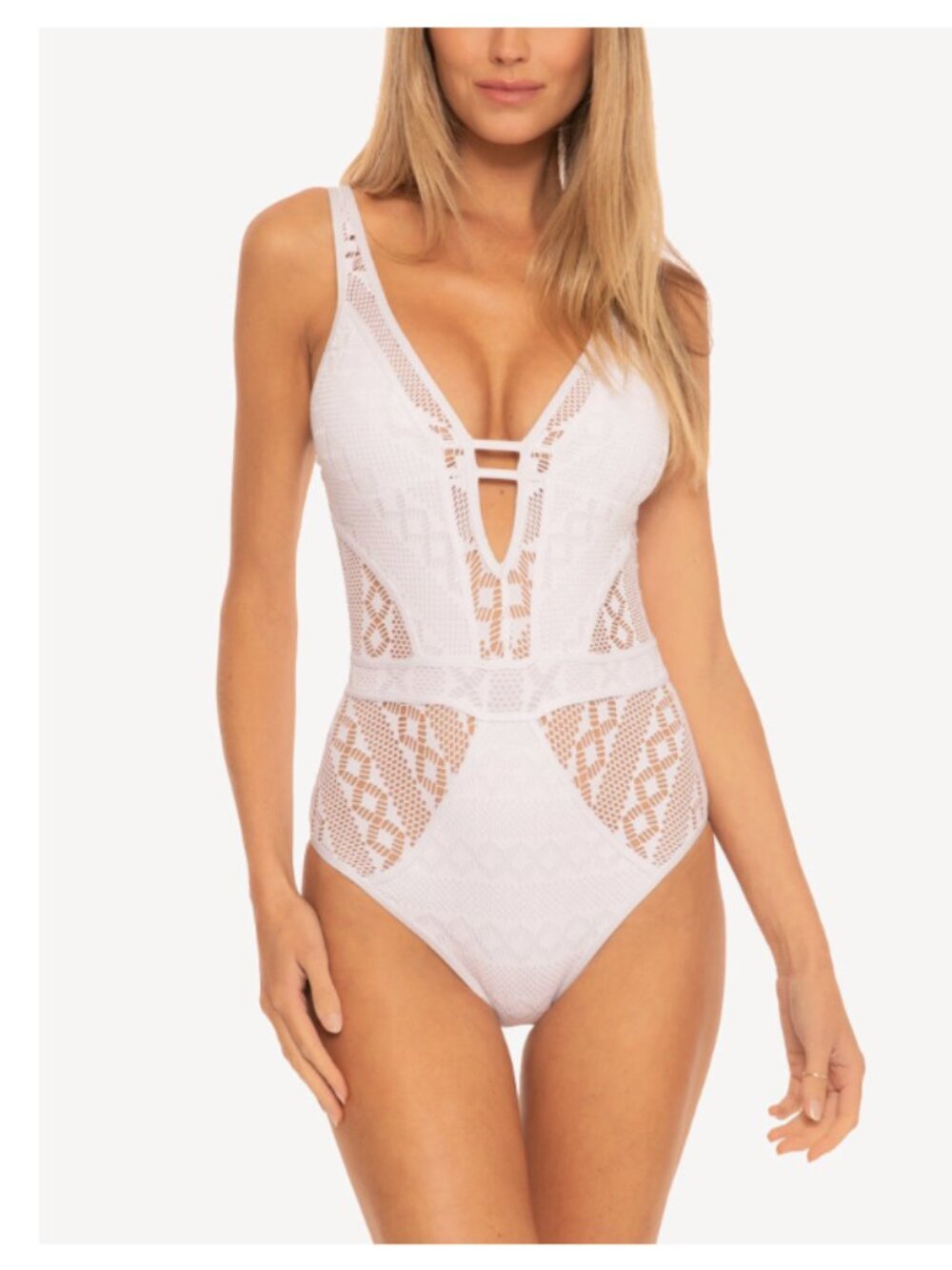One Piece Swimsuit Large Becca by Rebecca Color Play White Crotchet 711017 New